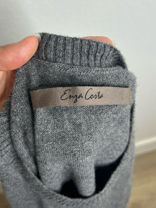 Enza Costa 100% Cashmere Gray Short Sleeve Knit Crew Neck Top