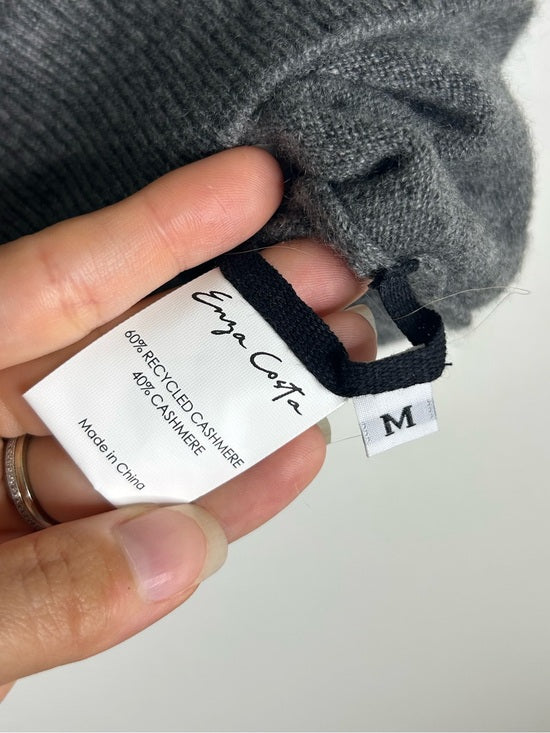 Enza Costa 100% Cashmere Gray Short Sleeve Knit Crew Neck Top