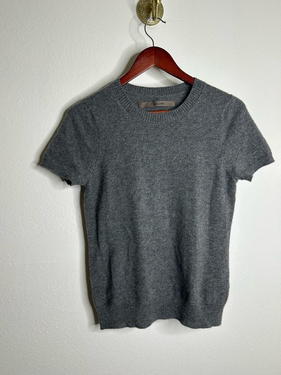 Enza Costa 100% Cashmere Gray Short Sleeve Knit Crew Neck Top