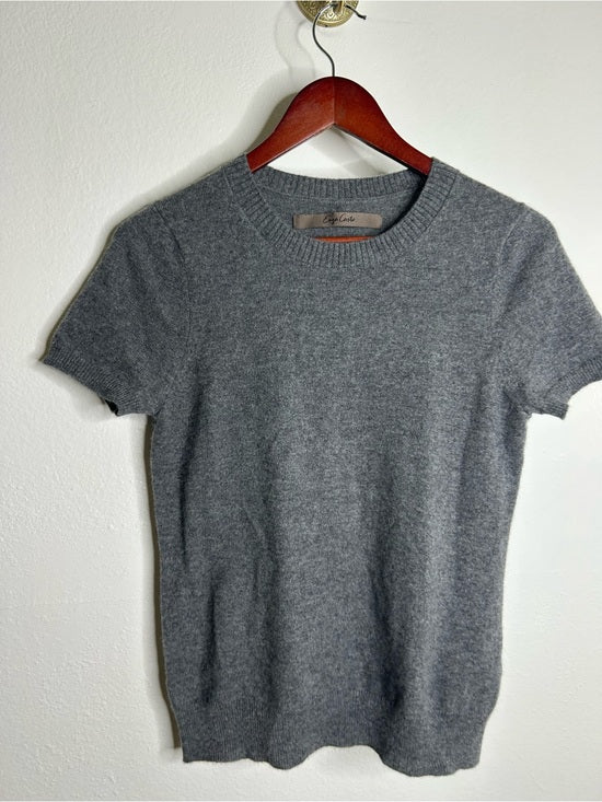 Enza Costa 100% Cashmere Gray Short Sleeve Knit Crew Neck Top