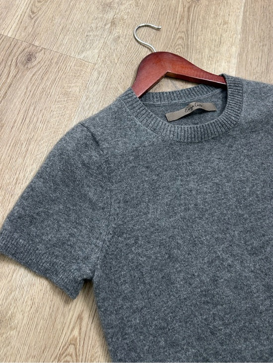 Enza Costa 100% Cashmere Gray Short Sleeve Knit Crew Neck Top