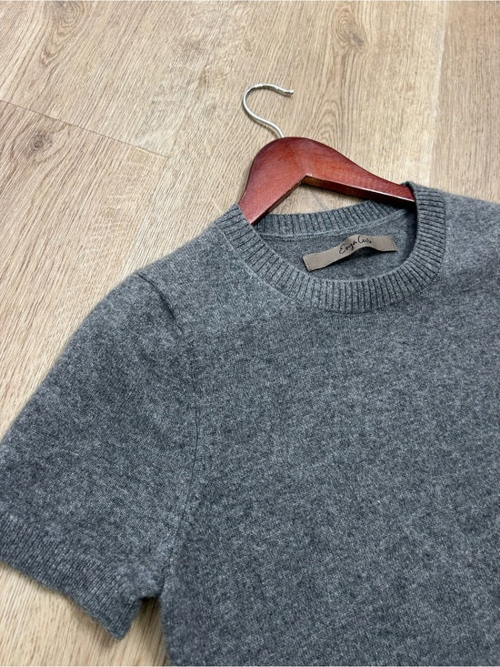 Enza Costa 100% Cashmere Gray Short Sleeve Knit Crew Neck Top