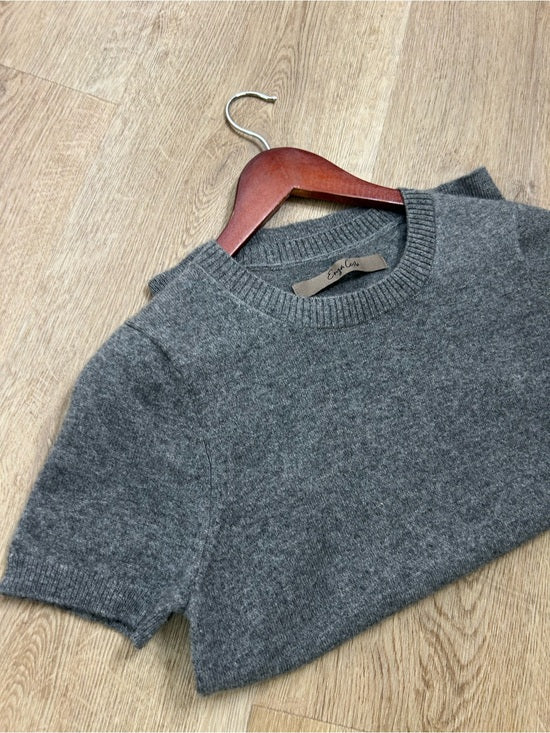 Enza Costa 100% Cashmere Gray Short Sleeve Knit Crew Neck Top