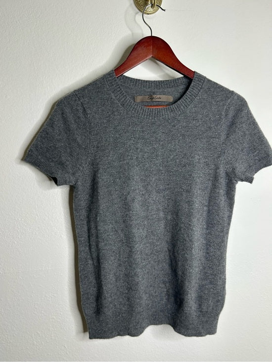 Enza Costa 100% Cashmere Gray Short Sleeve Knit Crew Neck Top