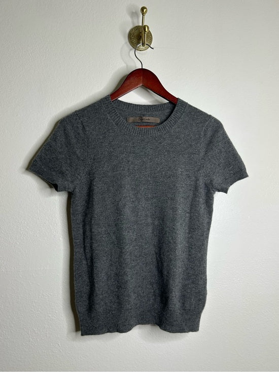 Enza Costa 100% Cashmere Gray Short Sleeve Knit Crew Neck Top