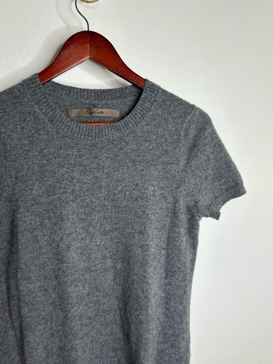Enza Costa 100% Cashmere Gray Short Sleeve Knit Crew Neck Top