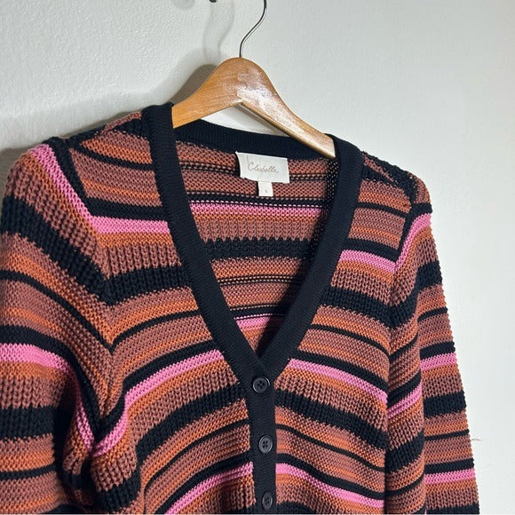 Cleobella 100% Organic Cotton Knit Multicolor Striped Bethany Cardigan Sweater