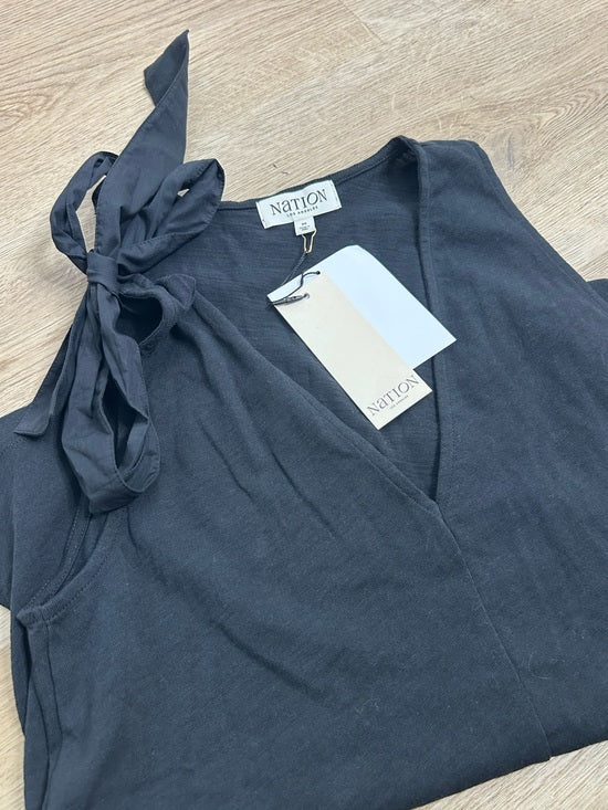 Nation LA 100% Cotton Jersey Daniella Black Tie Up V- Neck Tank Top