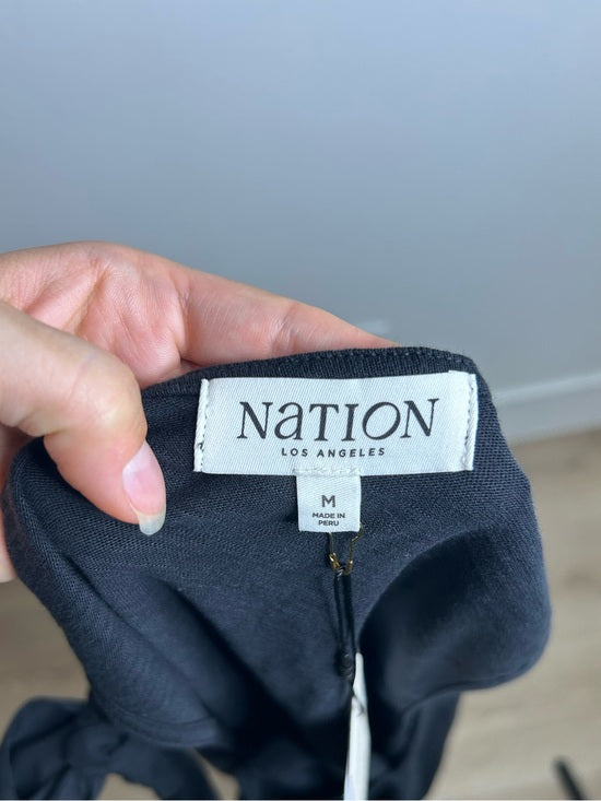 Nation LA 100% Cotton Jersey Daniella Black Tie Up V- Neck Tank Top