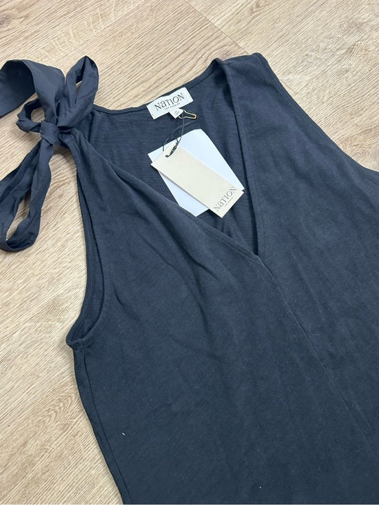 Nation LA 100% Cotton Jersey Daniella Black Tie Up V- Neck Tank Top