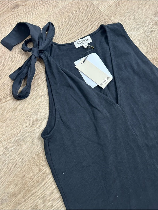 Nation LA 100% Cotton Jersey Daniella Black Tie Up V- Neck Tank Top