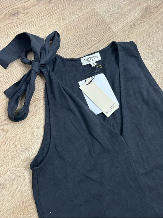 Nation LA 100% Cotton Jersey Daniella Black Tie Up V- Neck Tank Top