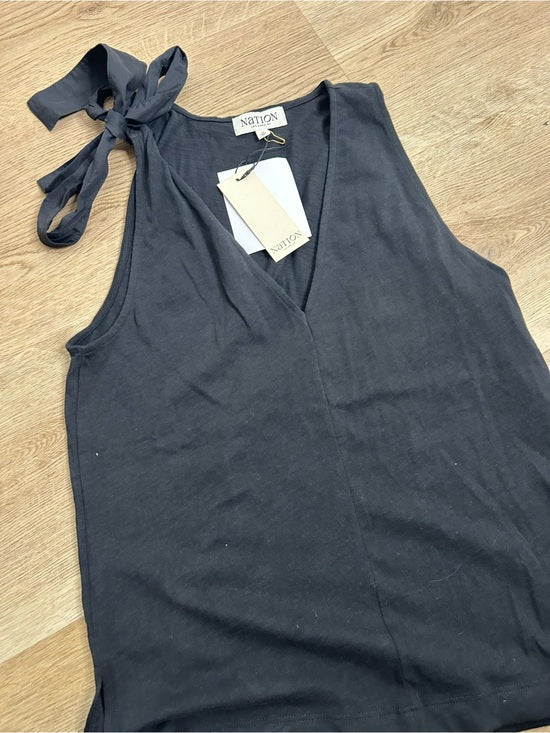 Nation LA 100% Cotton Jersey Daniella Black Tie Up V- Neck Tank Top