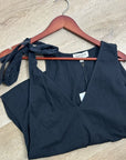 Nation LA 100% Cotton Jersey Daniella Black Tie Up V- Neck Tank Top