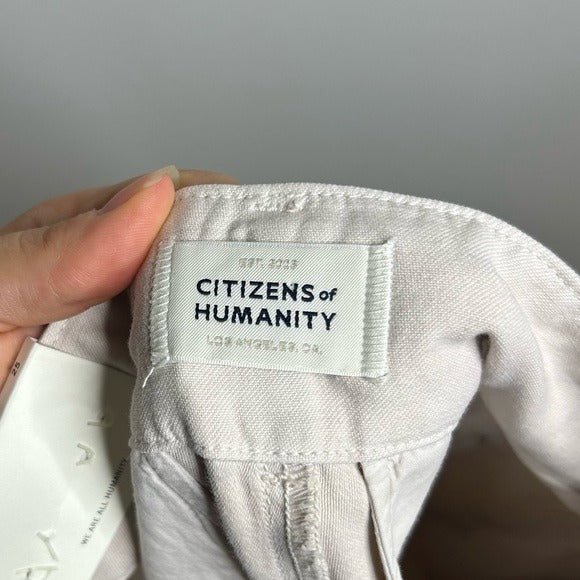 Citizens of Humanity 100% Cotton Payton Pleated Trouser Pant in Oysterette