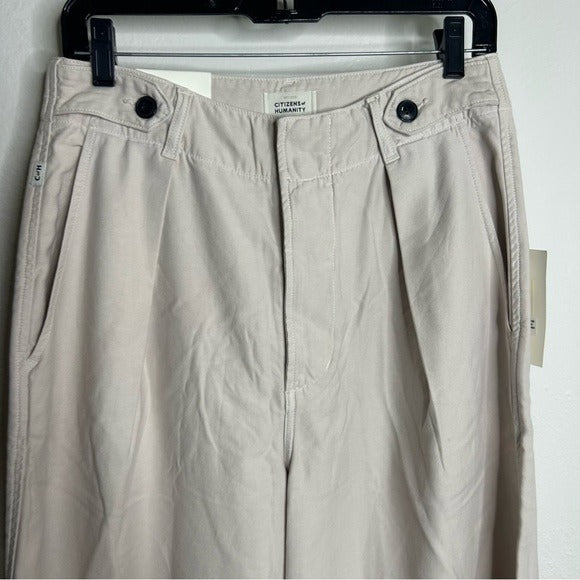 Citizens Of Humanity Citizens of Humanity 100% Cotton Payton Pleated Trouser Pant in Oysterette - Cotton