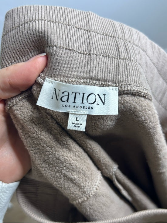 Nation LA 100% Cotton Wide Leg Flare Pull on Sweatpant in Mushroom