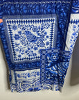 Johnny Was Workshop 100% Cotton Blue Bird Floral Printed Wide Leg Pant