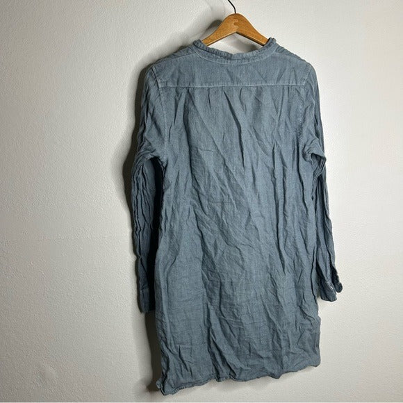 CP Shades 100% Linen Blue Tunic Long Sleeve