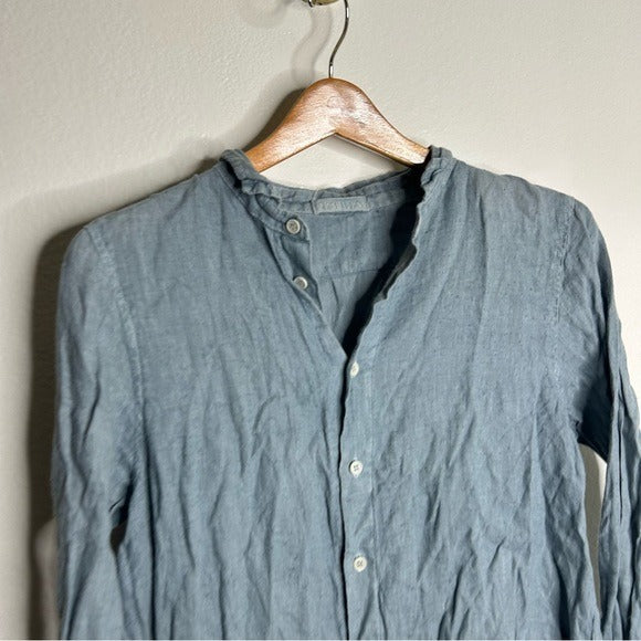 CP Shades 100% Linen Blue Tunic Long Sleeve