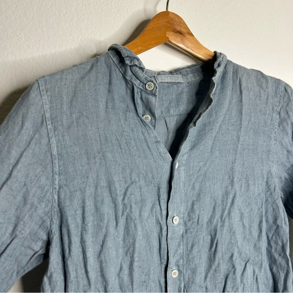 CP Shades 100% Linen Blue Tunic Long Sleeve