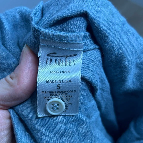 CP Shades 100% Linen Blue Tunic Long Sleeve