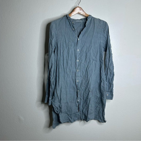 CP Shades 100% Linen Blue Tunic Long Sleeve
