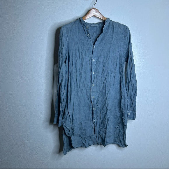 CP Shades 100% Linen Blue Tunic Long Sleeve