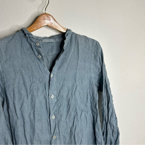 CP Shades 100% Linen Blue Tunic Long Sleeve