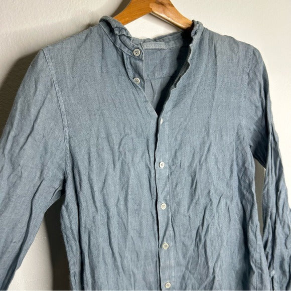 CP Shades 100% Linen Blue Tunic Long Sleeve
