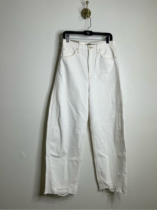 Hudson Hudson 100% Cotton White Distressed Bailey Barrel Jean Contrast Stitching - Cotton, Denim