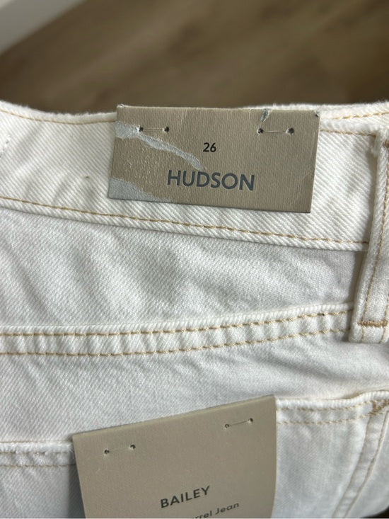 Hudson 100% Cotton White Distressed Bailey Barrel Jean Contrast Stitching