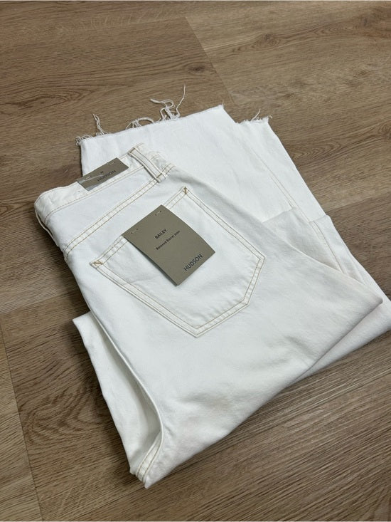 Hudson Hudson 100% Cotton White Distressed Bailey Barrel Jean Contrast Stitching - Cotton, Denim