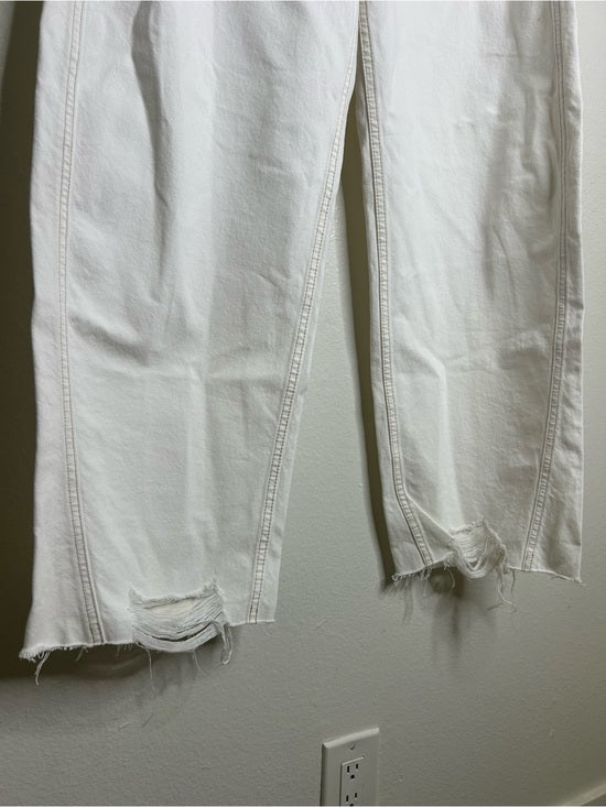 Hudson Hudson 100% Cotton White Distressed Bailey Barrel Jean Contrast Stitching - Cotton, Denim