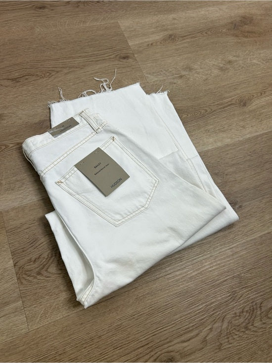 Hudson Hudson 100% Cotton White Distressed Bailey Barrel Jean Contrast Stitching - Cotton, Denim