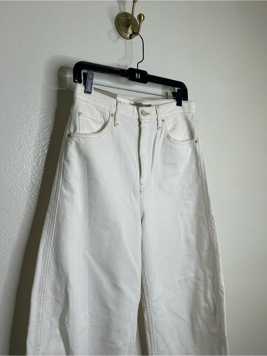 Hudson Hudson 100% Cotton White Distressed Bailey Barrel Jean Contrast Stitching - Cotton, Denim