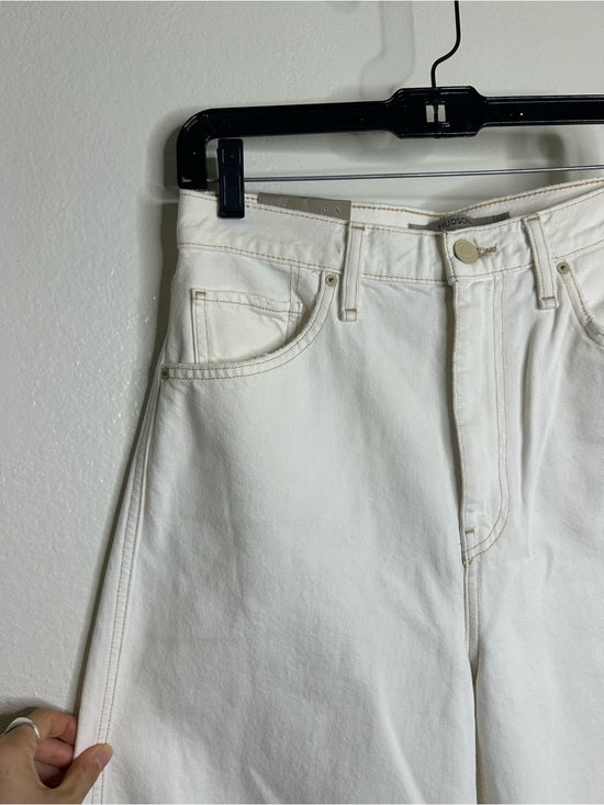 Hudson 100% Cotton White Distressed Bailey Barrel Jean Contrast Stitching