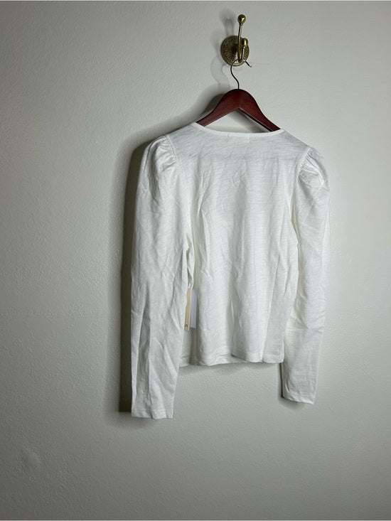 Nation LA 100% Cotton Scoop Neck Puff Sleeve White Gold Button Top