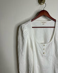 Nation LA 100% Cotton Scoop Neck Puff Sleeve White Gold Button Top