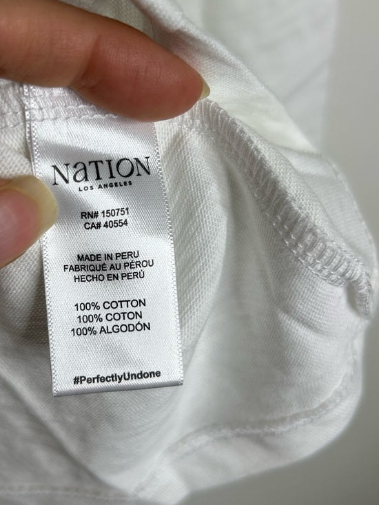 Nation LA 100% Cotton Scoop Neck Puff Sleeve White Gold Button Top