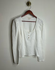 Nation LA 100% Cotton Scoop Neck Puff Sleeve White Gold Button Top