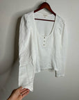 Nation LA 100% Cotton Scoop Neck Puff Sleeve White Gold Button Top