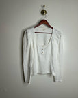 Nation LA 100% Cotton Scoop Neck Puff Sleeve White Gold Button Top