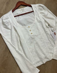 Nation LA 100% Cotton Scoop Neck Puff Sleeve White Gold Button Top