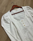 Nation LA 100% Cotton Scoop Neck Puff Sleeve White Gold Button Top