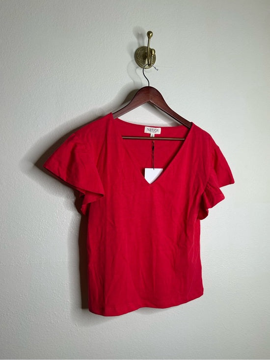 Nation LA 100% Cotton Emmy Flutter Sleeve Short Sleeve T- Shirt in Red