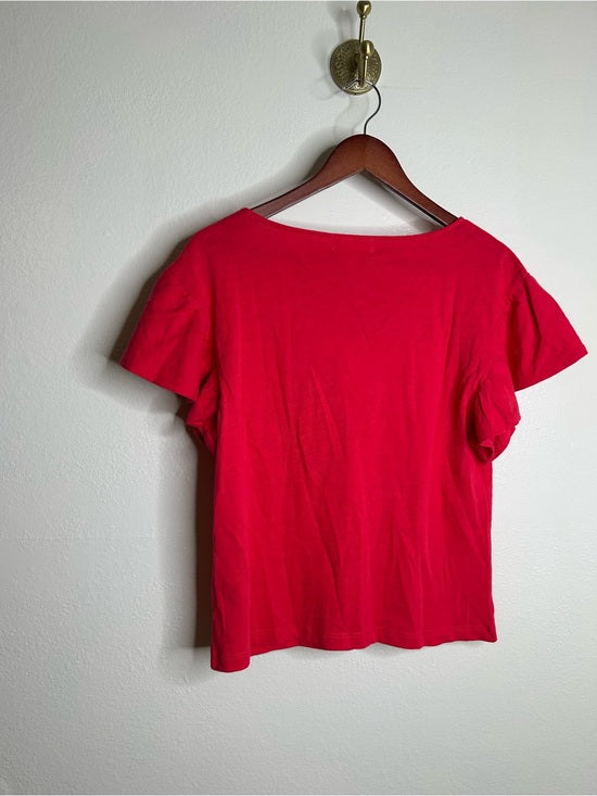 Nation LA 100% Cotton Emmy Flutter Sleeve Short Sleeve T- Shirt in Red