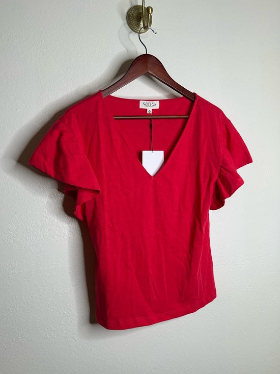 Nation LA 100% Cotton Emmy Flutter Sleeve Short Sleeve T- Shirt in Red