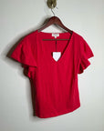 Nation LA 100% Cotton Emmy Flutter Sleeve Short Sleeve T- Shirt in Red
