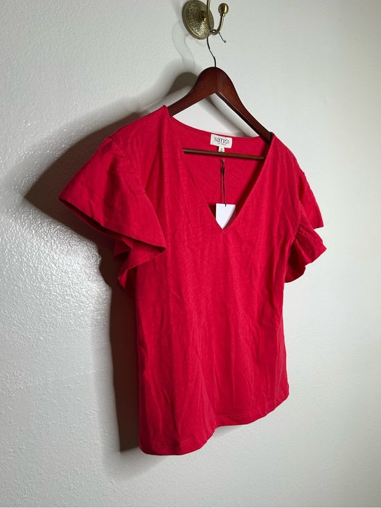 Nation LA 100% Cotton Emmy Flutter Sleeve Short Sleeve T- Shirt in Red